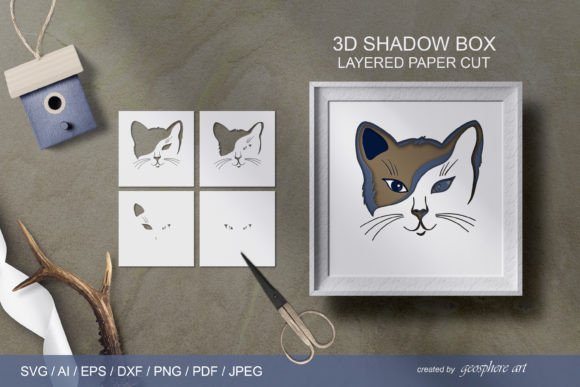 3D Cat Shadow Box SVG Layered Papercut