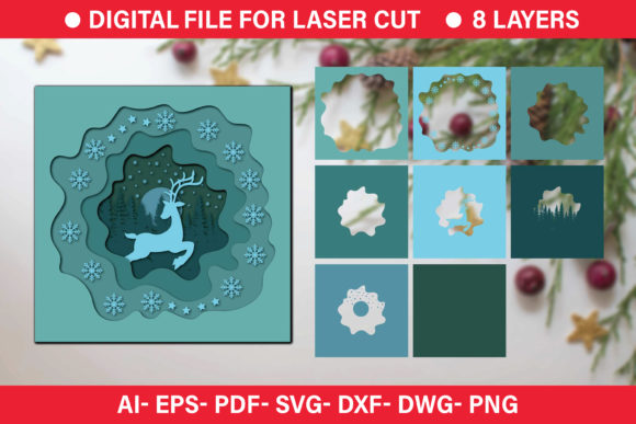 3d Christmas Paper Cut SVG File Graphics for Crafts