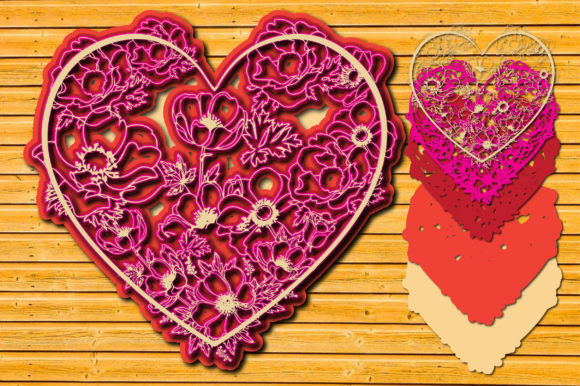 3D Floral Love Multilayered Heart 3D SVG and Paper Flowers