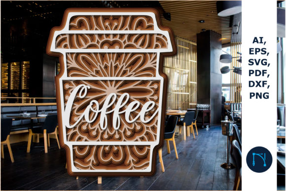 3D Layered Coffee Cup Laser Cutting SVG for Signs