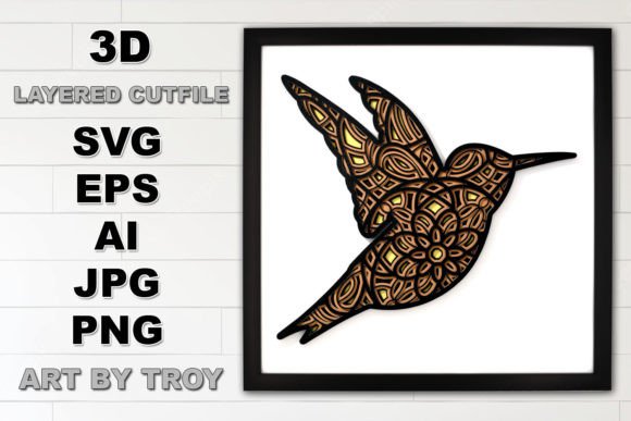 3D Layered Hummingbird Mandala SVG for Shadow Boxes