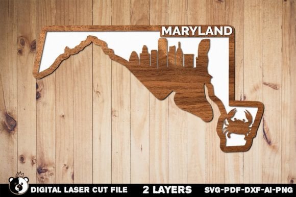 3D Layered Maryland SVG for Laser Cutting Wall Decor