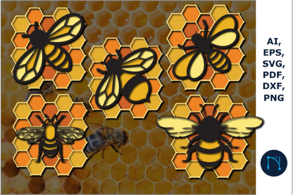 3D Multi-Layered Bee SVG, DXF Cut Bundle for Laser Cutting and Wall Decor