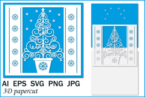3D Postcard, Christmas Tree Graphics for Crafts