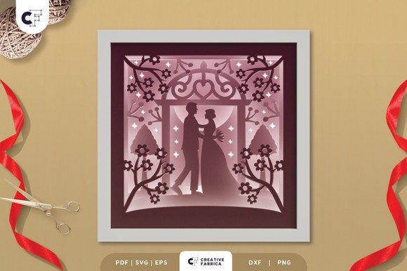 3D Shadow Box Bride and Groom in Aisle: 3D SVG Table Decorations