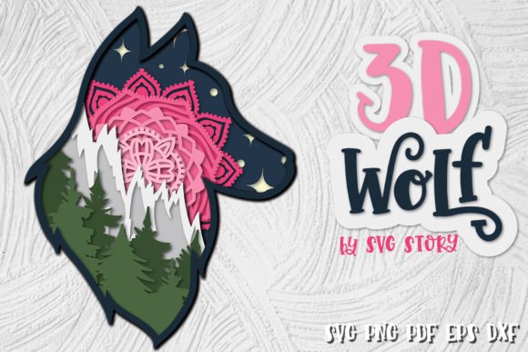 3D Wolf Layered Design Silhouette 3D Pap