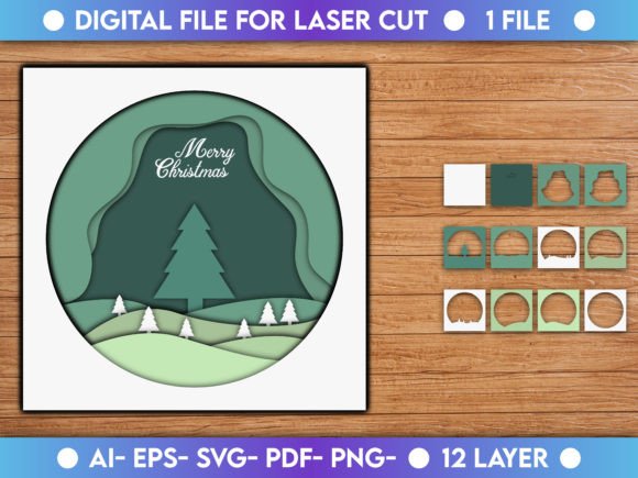 Christmas Background Paper Cut 3D SVG