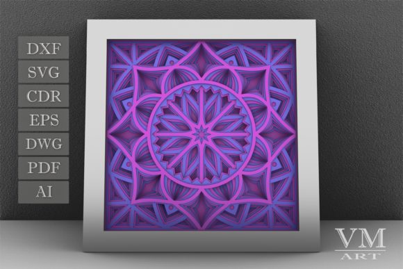 Flower 3D Layered Paper Cut, 3D Flower M for Laser Cutting and Shadow Boxes