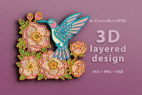 Hummingbird 3D Layered SVG Cut File for Laser Cutting and Wall Decor