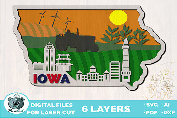 Iowa, 3D Layered Tropical Iowa Sign: A 3D SVG for Travel-Themed Crafts
