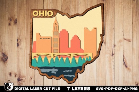 Ohio SVG: 3D Layered Laser Cut File for Wall Decor