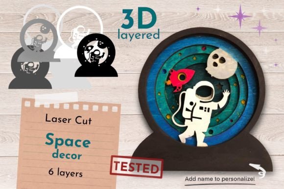 Space Snow Globe 3D, Astronaut Laser Cut