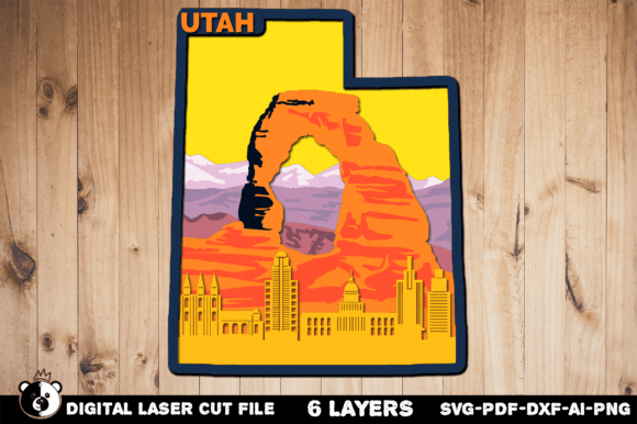 Utah SVG, 3D Layered Laser Cut File for Wall Decor